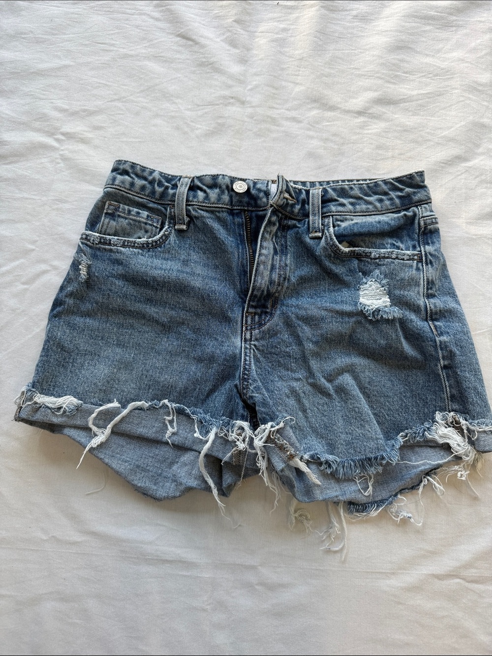 Vervet by Flying Monkey Rebecca High-Rise Distressed Stretch Denim Shorts - Blue